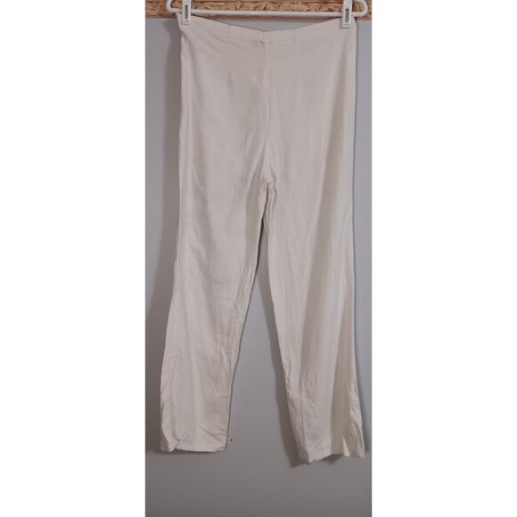 Pena House 36 Small Cream Linen Flowy Lagenlook Minimalist Boho Travel Pants - Picture 2 of 5